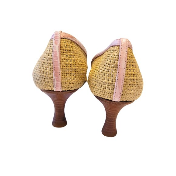 Stuart Weitzman Woven Croc Embossed Cap Toe Y2K Kitten Heels - Picture 5 of 9